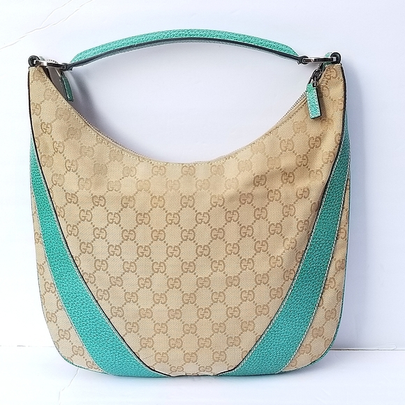 Amazingly Gorgeous vintage Gucci GG canvas and Turquoise leather Hobo handbag - Picture 1 of 16